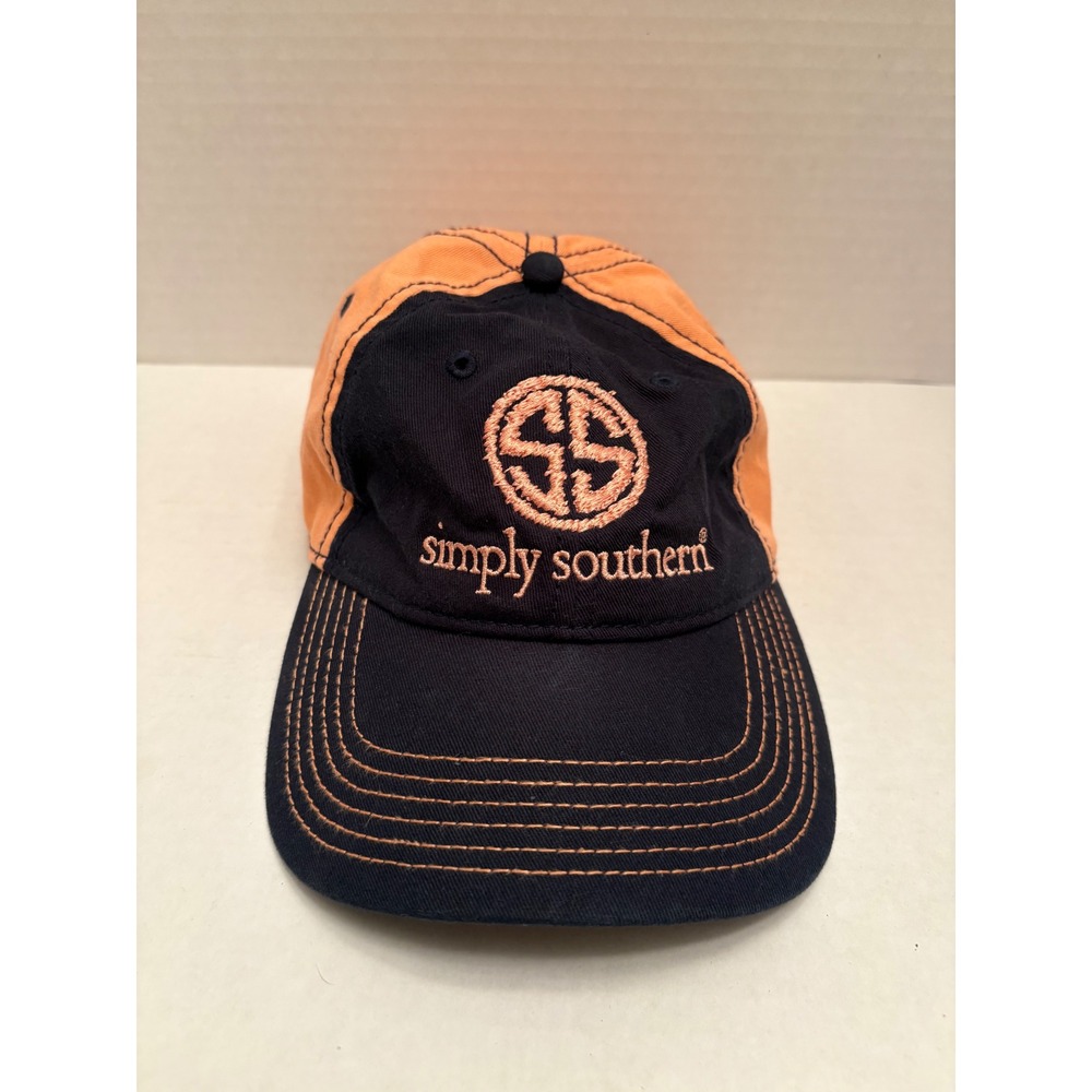 Simply Southern Black Orange Embroidered Logo Baseball Cap Hat One Size‎